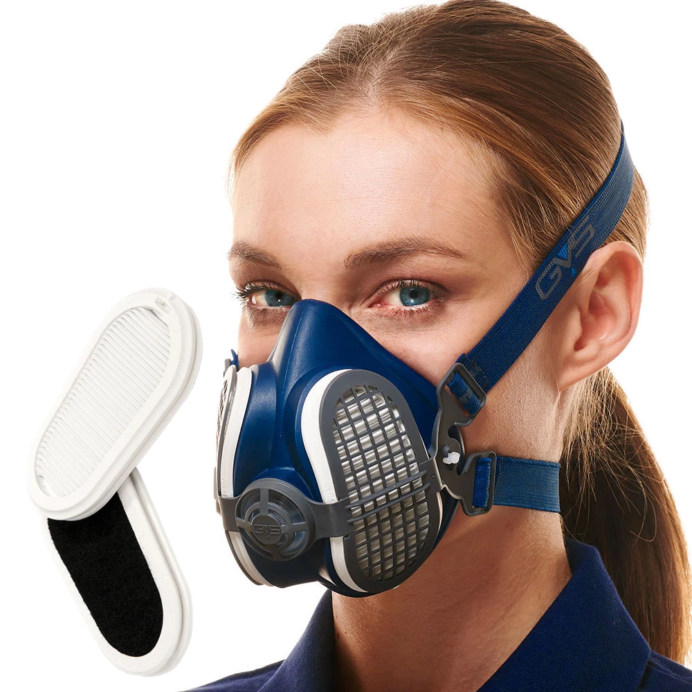 Dust and Nuisance Odor Half Face Mask Respirator GVS SPR502 P3 installed with twin activated carbon P3 filters M-L Size N95 FFP3