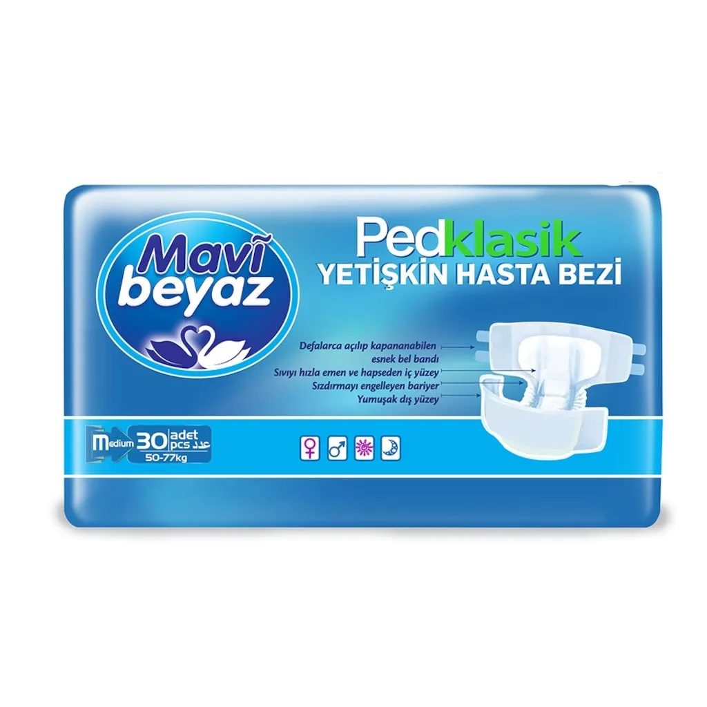 Blue White Pad Absorbent Panty Diaper Medium Size Medium 1x (30 Pieces) Handicapped Defective Parity Soft Diaper Hygienic image 2