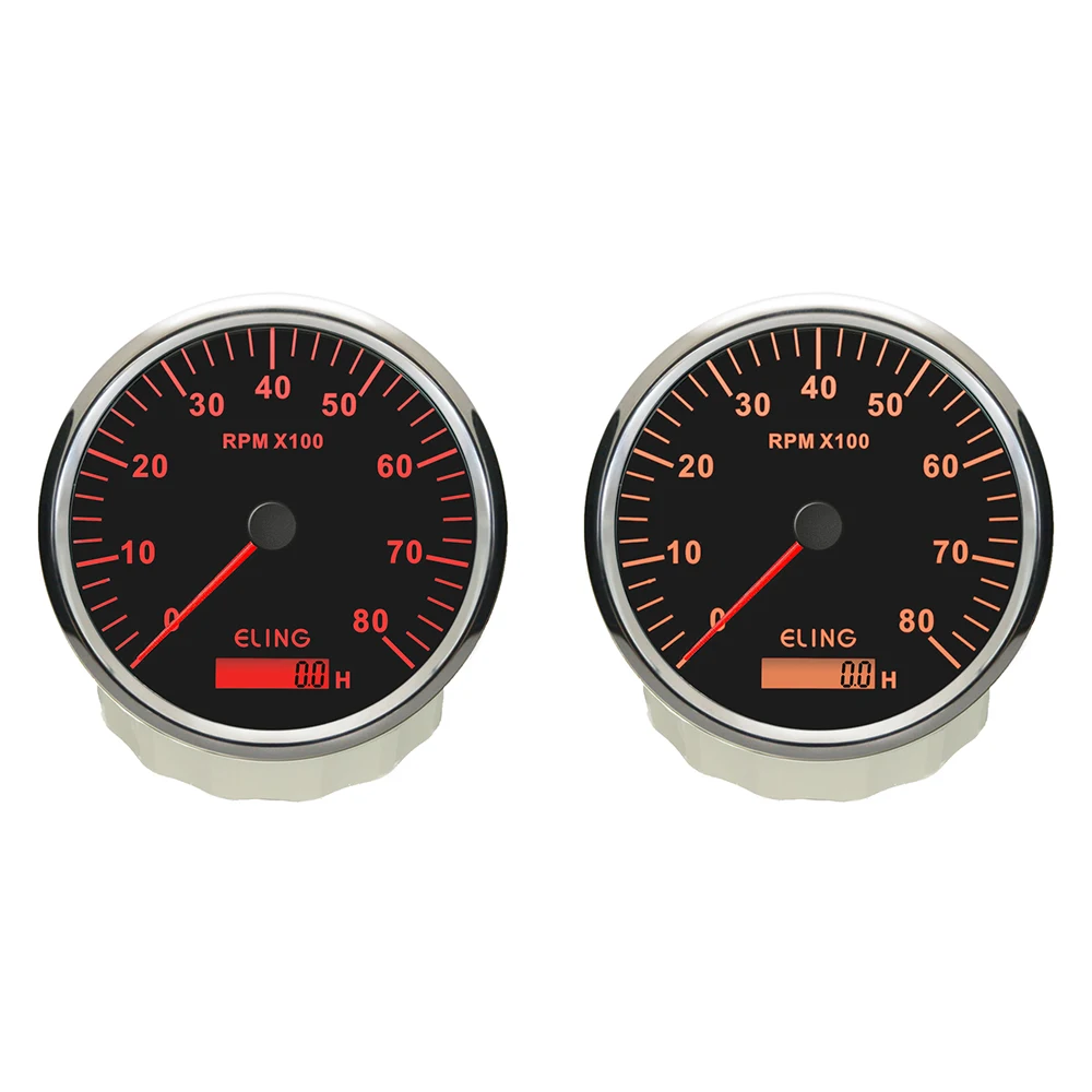 ELING Newest 110mm Tachometer Tacho Gauge 0-8000RPM with LCD Hour Meter for Car Truck Boat with Red Yellow Backlight 9-32V