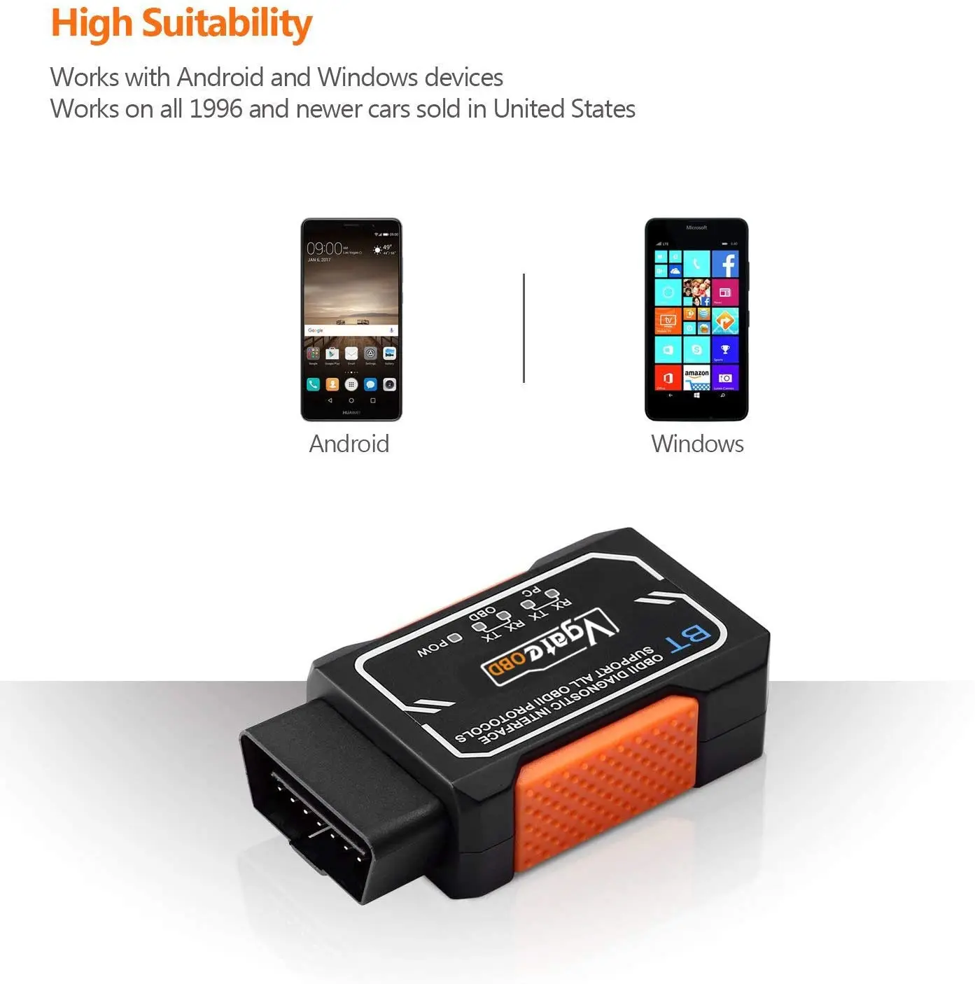 Scanner Bluetooth Vgate OBD2, strumento di scansione diagnostica OBDII, controllo lettore codice luce motore, adattatore automatico EOBD per Android