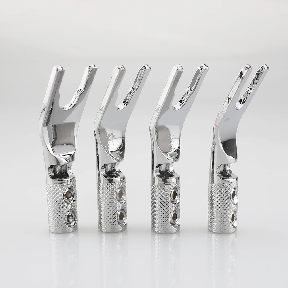 Conector de pala en Y de cobre puro, chapado en rodio conector de horquilla, conector de cable de altavoz, altavoz, 4 Uds.