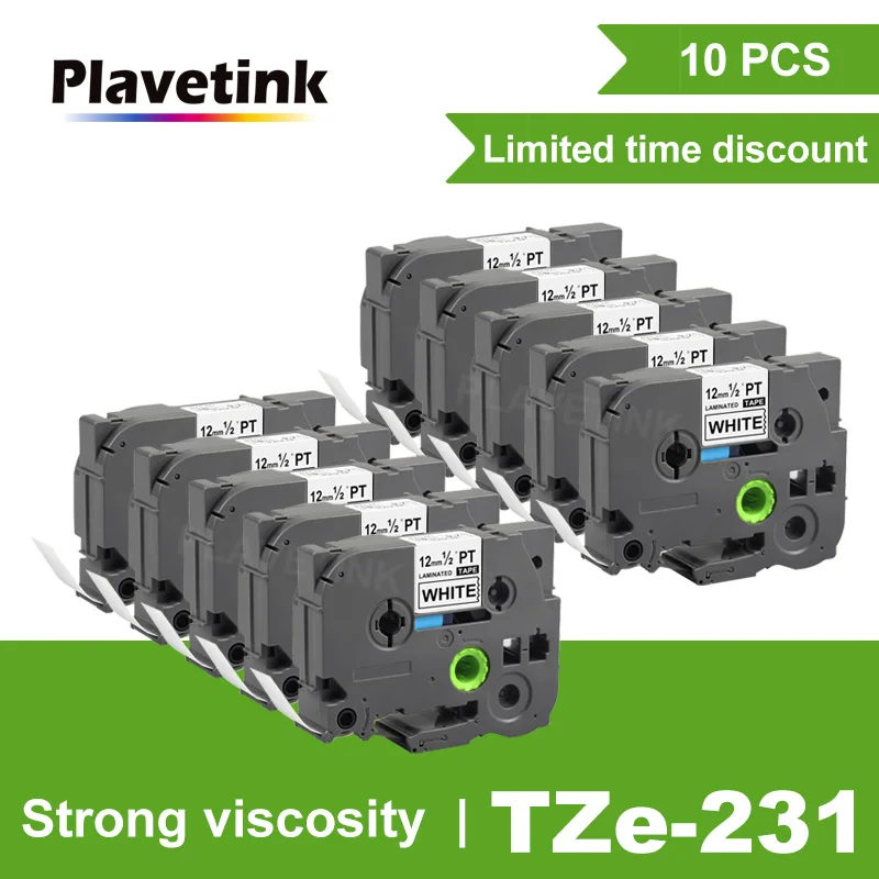 Plavetink 10 PCS Tze-231 tze tape tze231 TZ231 Tze 231 12mm printer ribbon Compatible for Brother P-touch Label Maker PTD-210