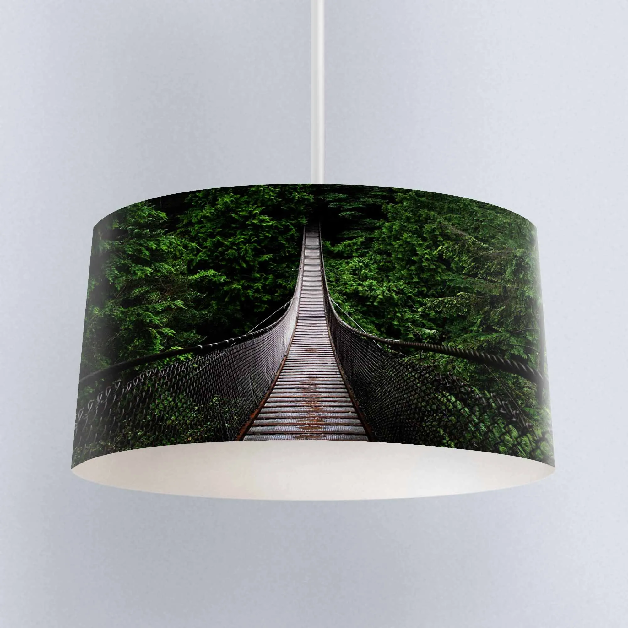 

Else Green Trees Jungle in Wood Bridge Digital Printed Fabric Chandelier Lamp Drum Lampshade Floor Ceiling Pendant Light Shade