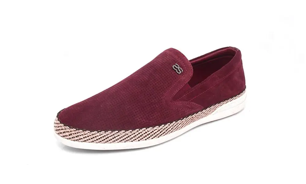 SHENBIN's Handmade Espadrilles with Woven Straw Matting, Purple Suede, Men's Casual Footwear, Shenbins Wine Color Loafers