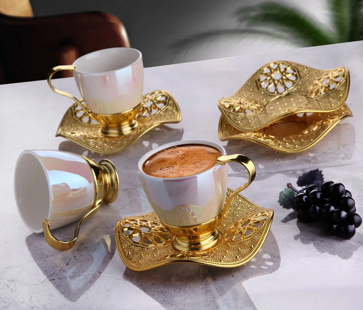 Ni̇sa Coffee Set - Gold White Color