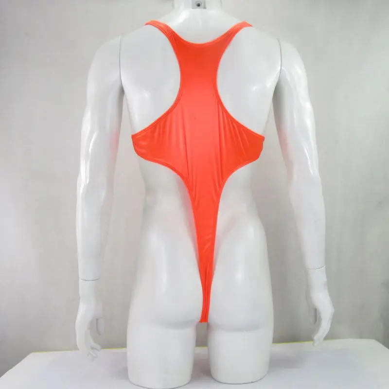 Mens G427Y T bodysuit Thong Leotard Racer Back Nylon spandex shiny Satin Thin Stretchy