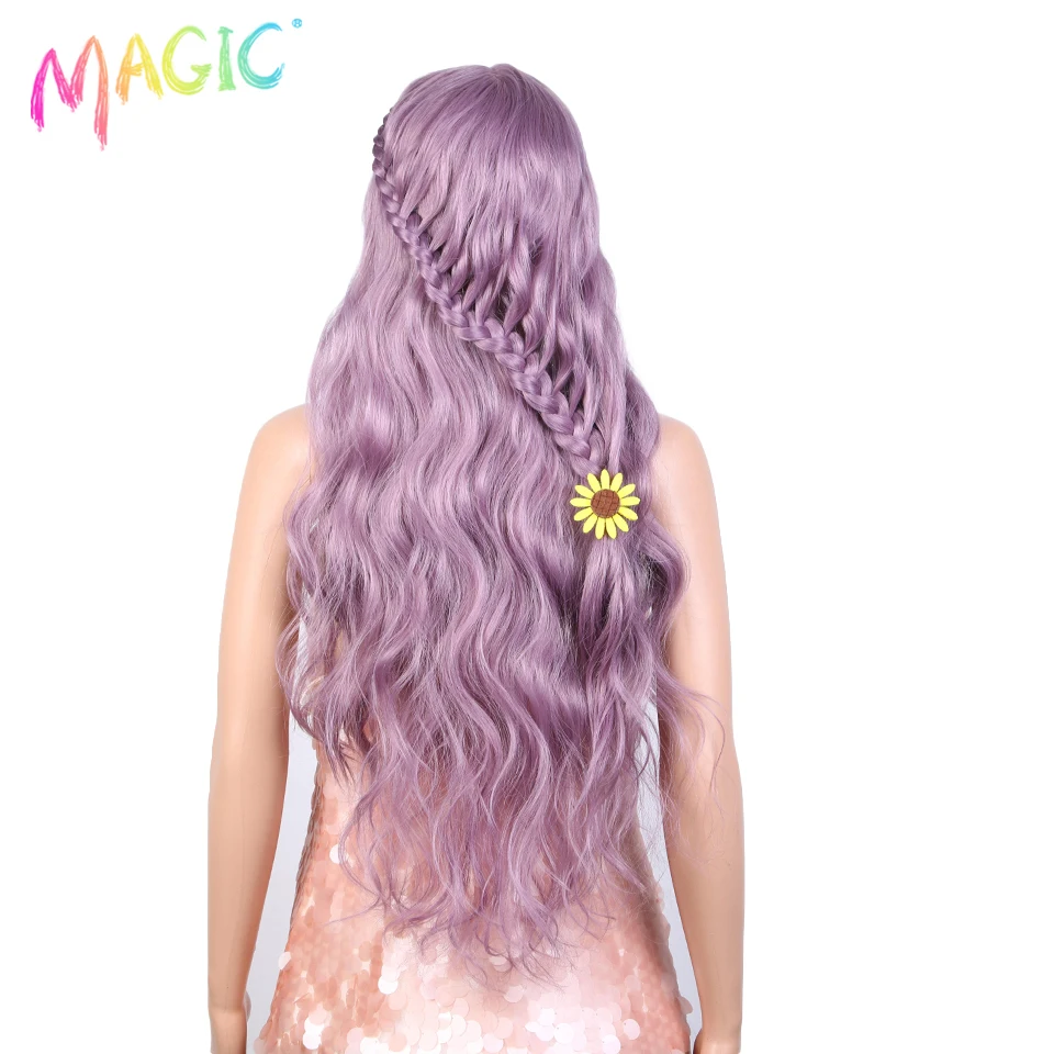 Magic Synthetic Lace Wigs For Women 30 Inches Long Wavy Hair Cosplay Wigs Ombre Blond Purple Lace Wig Heat Resistant