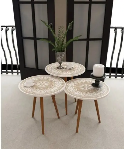 

Modern Zigon Coffee Table 3 PCs Nordic Wood Foot Laser Also Mounted Side Coffee Table Tea Coffee Service Table Round Living Room