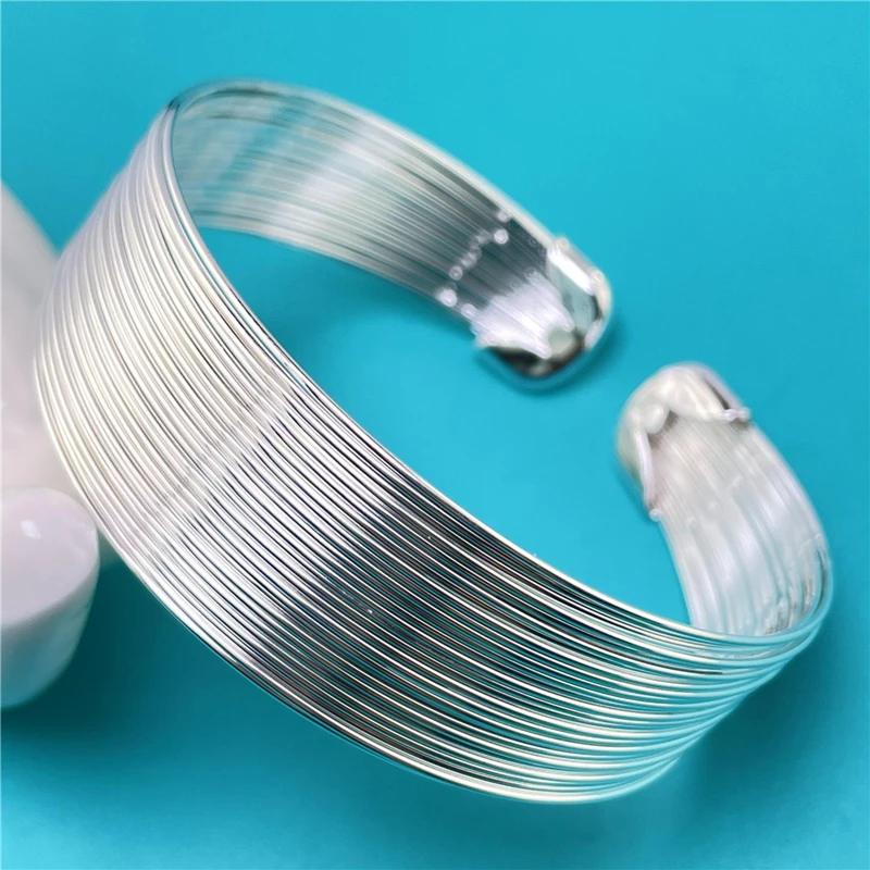 New Style 925 Sterling Silver Multi-Line Bangle Bracelet For Women Wedding Engagement Fashion Glamour Party Jewelry luxury Gifts