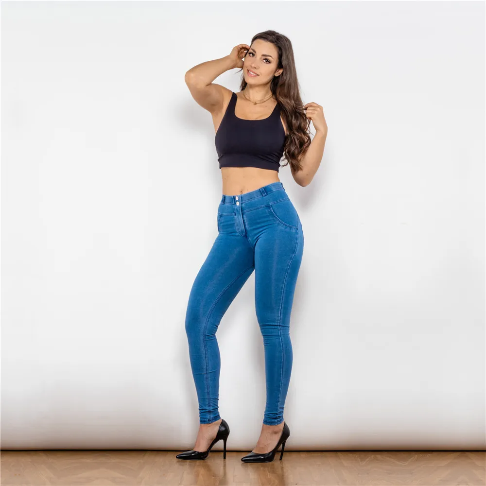 Shascullfites Melody Women's Light Blue Stretch Jeans Slim Fit Pull-On Sport Yoga Bum Lifting Leggings