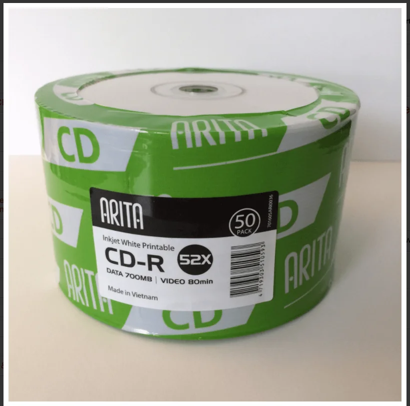 Dacada2005 50 ARITA PRINTABLE CD-R 52x CD DISCS DATA 700MB VIDEO 80mins INKJET WHITE 24h