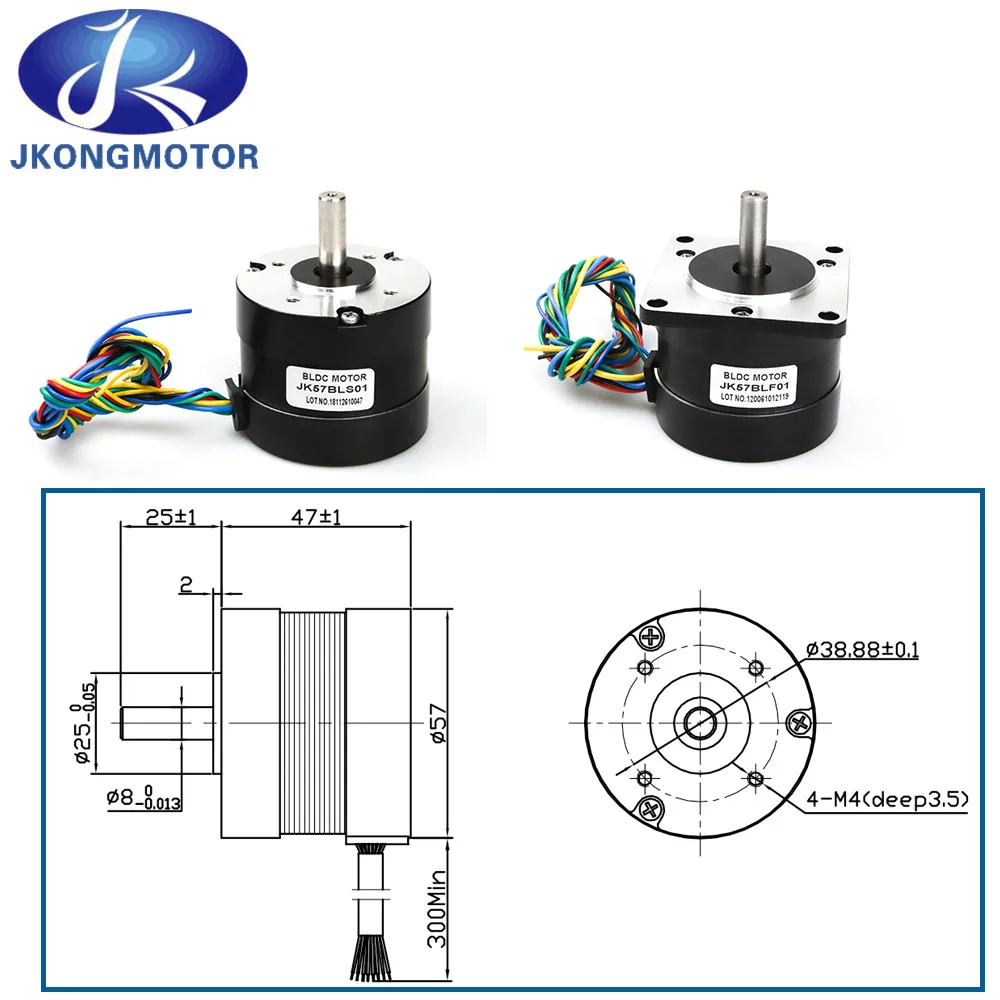 JK57BLS01 DC36V 4000rpm 46W 0.11N.m 2A Brushless DC Motor With Hall-sensor 3-phase Brushless BLDC Motor with Driver BLD70 BLD300