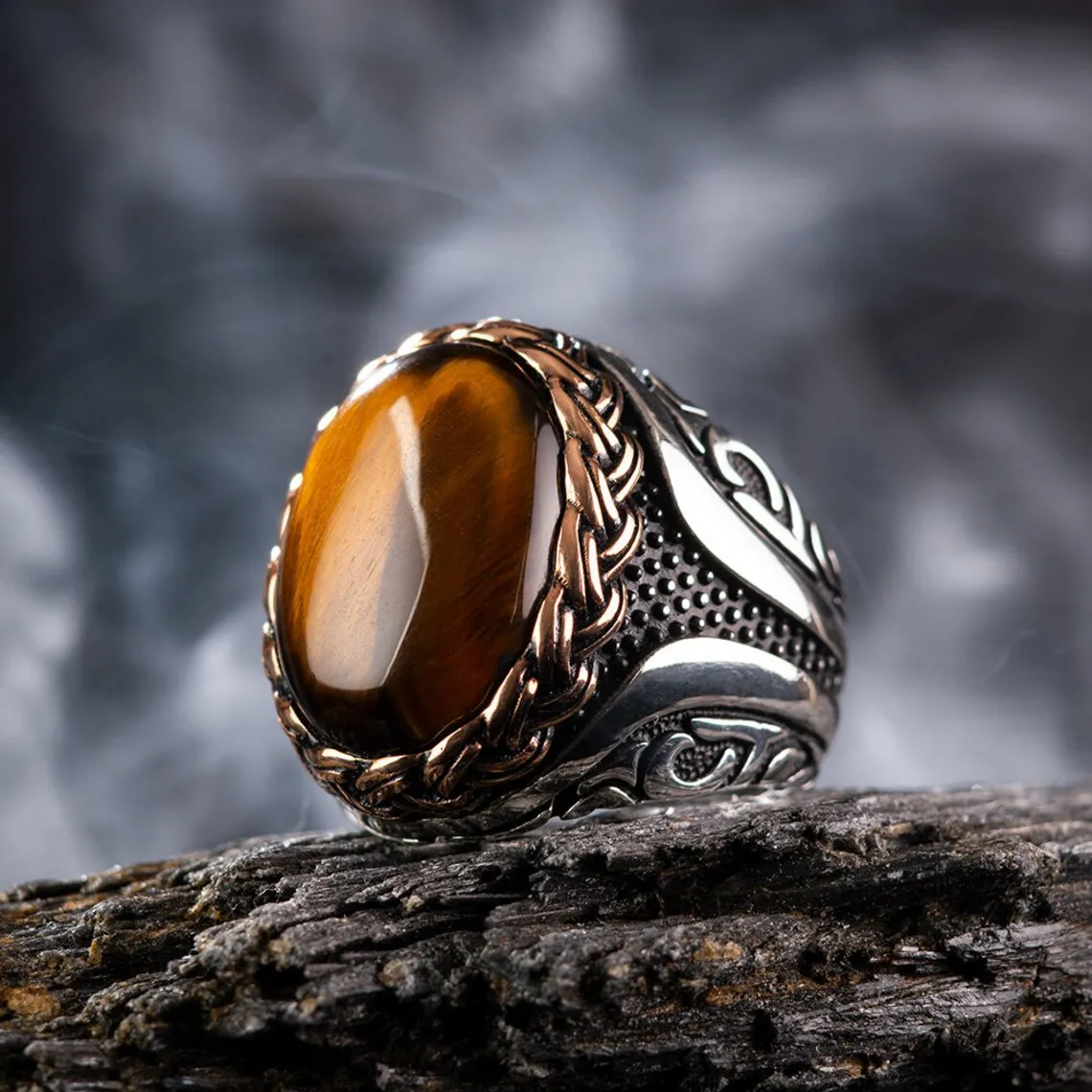 

Elegant Design 925 Sterling Silver Mens Blue Tiger's Eye Ring with Sailor Men's Ring Biker Jewelery Accesory Gift For Him