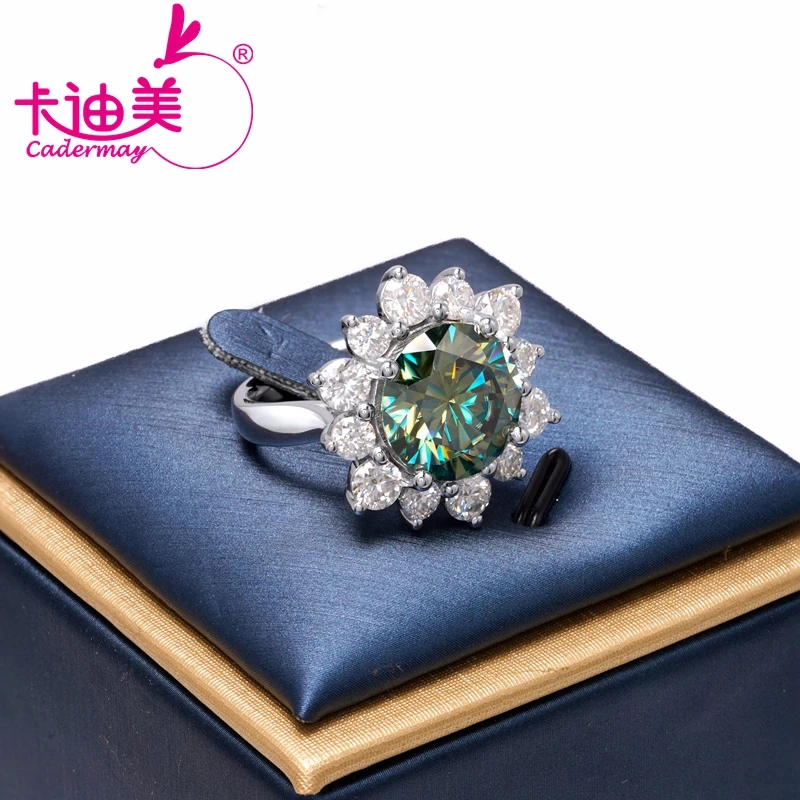 

CADERMAY Unique Style 10K 14K 18K Gold Rings for Women 12mm Yellow Green Sunflower Shape Moissanite Fine Jewelry Gift