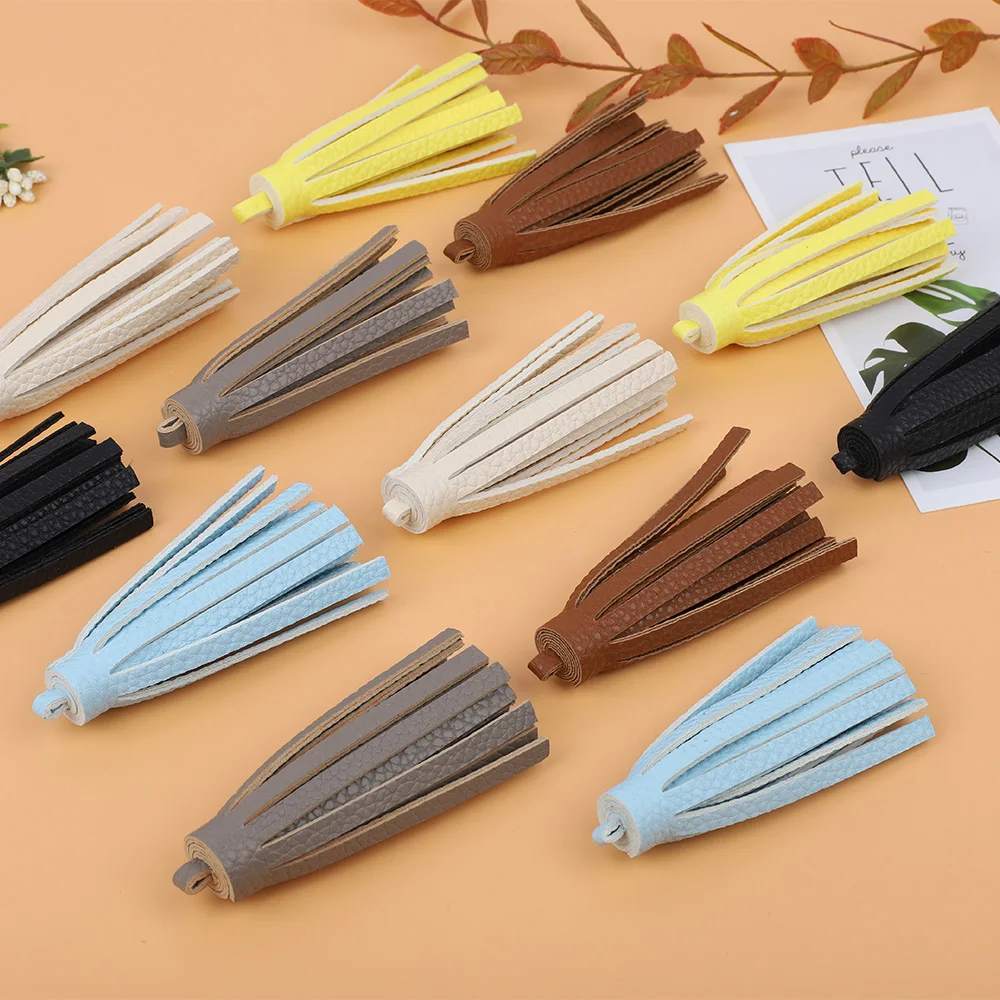 2pcs PU Leather Tassel Key Chain Ring Fringe Accessories For DIY Handbag Curtain Car Key Jewelry Sewing Accessories