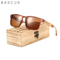 BARCUR, gafas de sol de madera de marca de diseño, gafas de sol de madera con patillas de cebra, gafas de sol polarizadas Vintage para hombres y mujeres, protección UV400, caja de madera gratis
