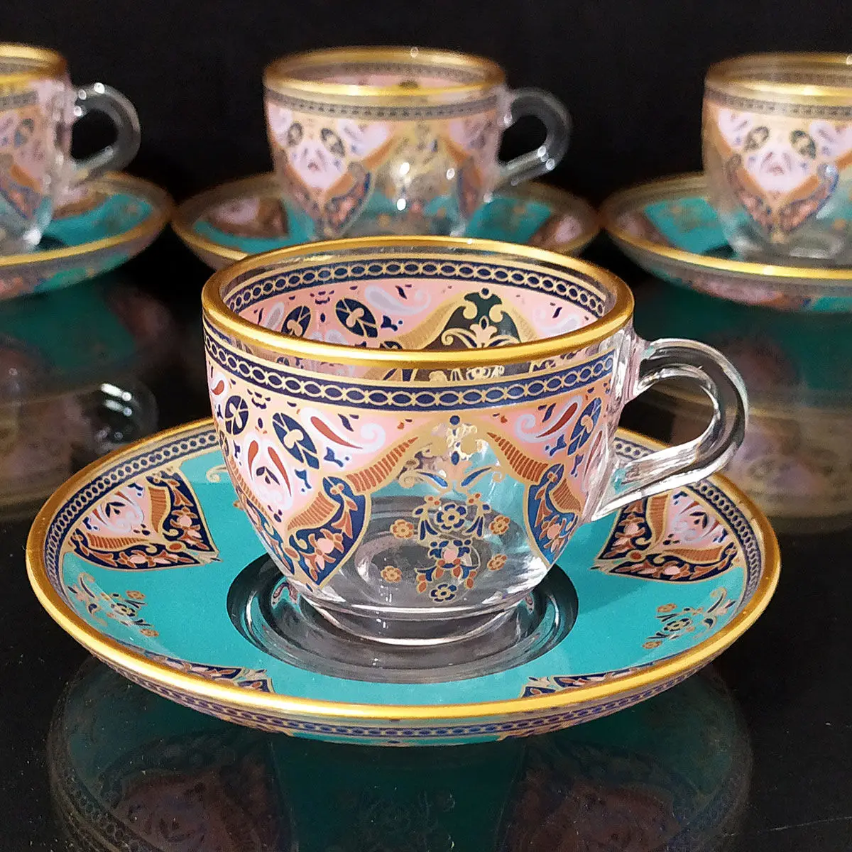 Pasabahce V Block Cappadocia Coffee Cup Set - 6 Persons 6 PCS COFFEE CUP 6 PCS PLATE Fast shipping from turkey