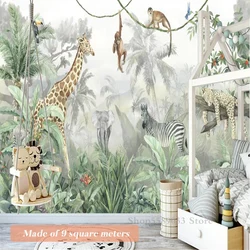 Kids Bedroom Wall Decorative Wallpaper Waterproof Custom Size Room Background Aesthetic Upholstery Mural Jungle Animals Giraffe