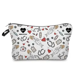 Nurse Pattern ECG Print Women's Casual Makeup Bag Hot Sale Pretty Small Toiletry Bag High Quality Storage Bag Portable Organizer