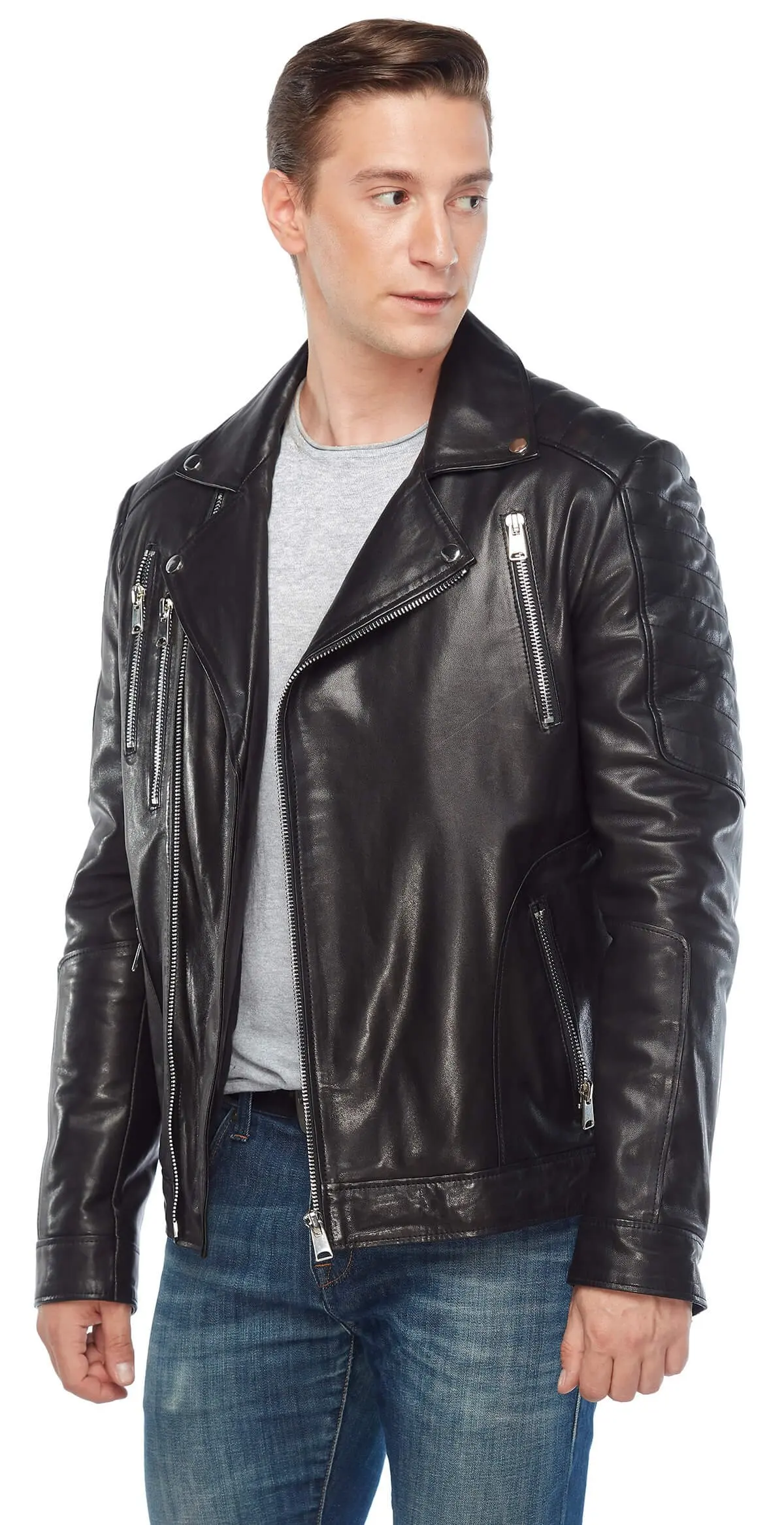 Casto Biker Chính Hãng Phối Da Đen Gốc Da Cừu Thu Đông 2022 Biker Slim Size Lớn VintageTürkiye
