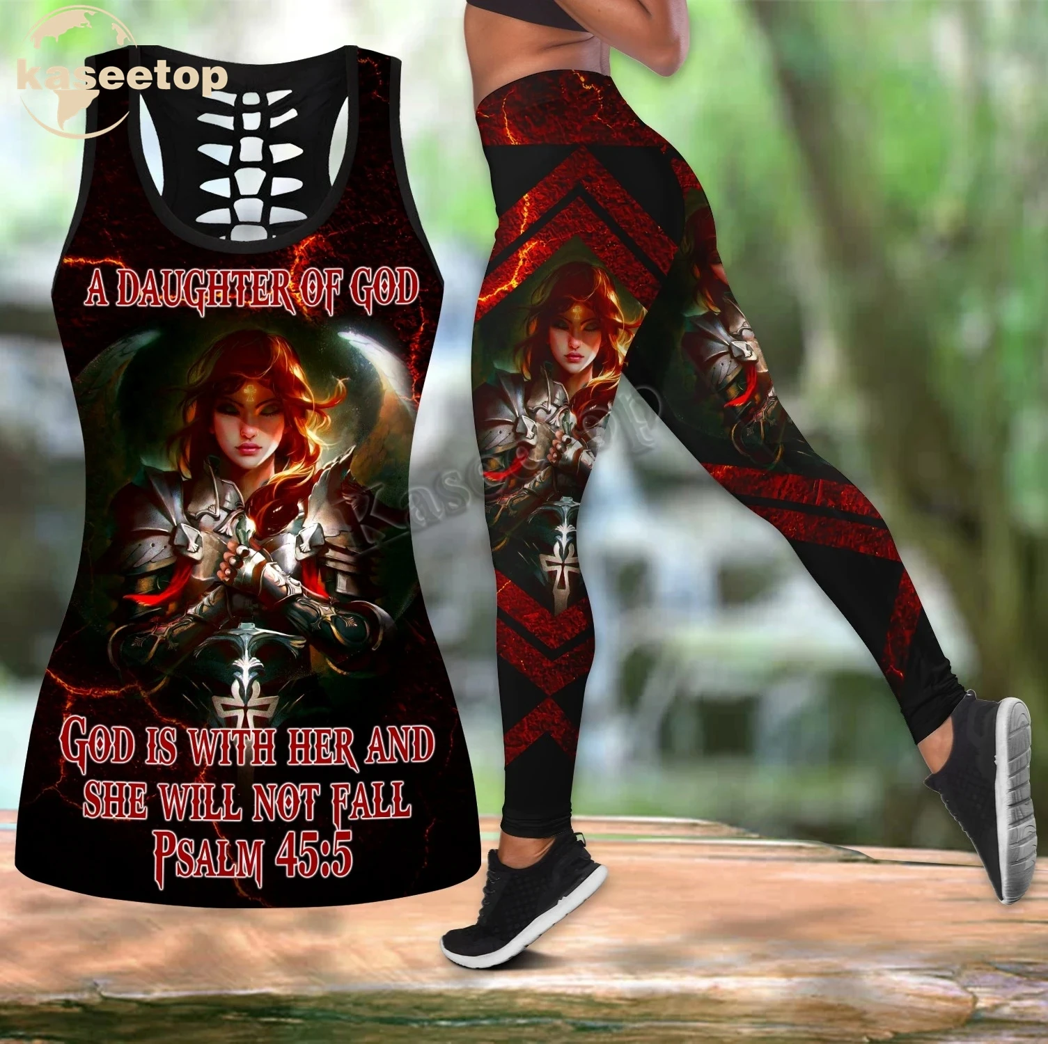 

Female Daughter Of Christ 3D Print Women Two Piece Yoga Set Vest Hollow Combo Tank Top Legging Waist Sport Fitness Quick Dry