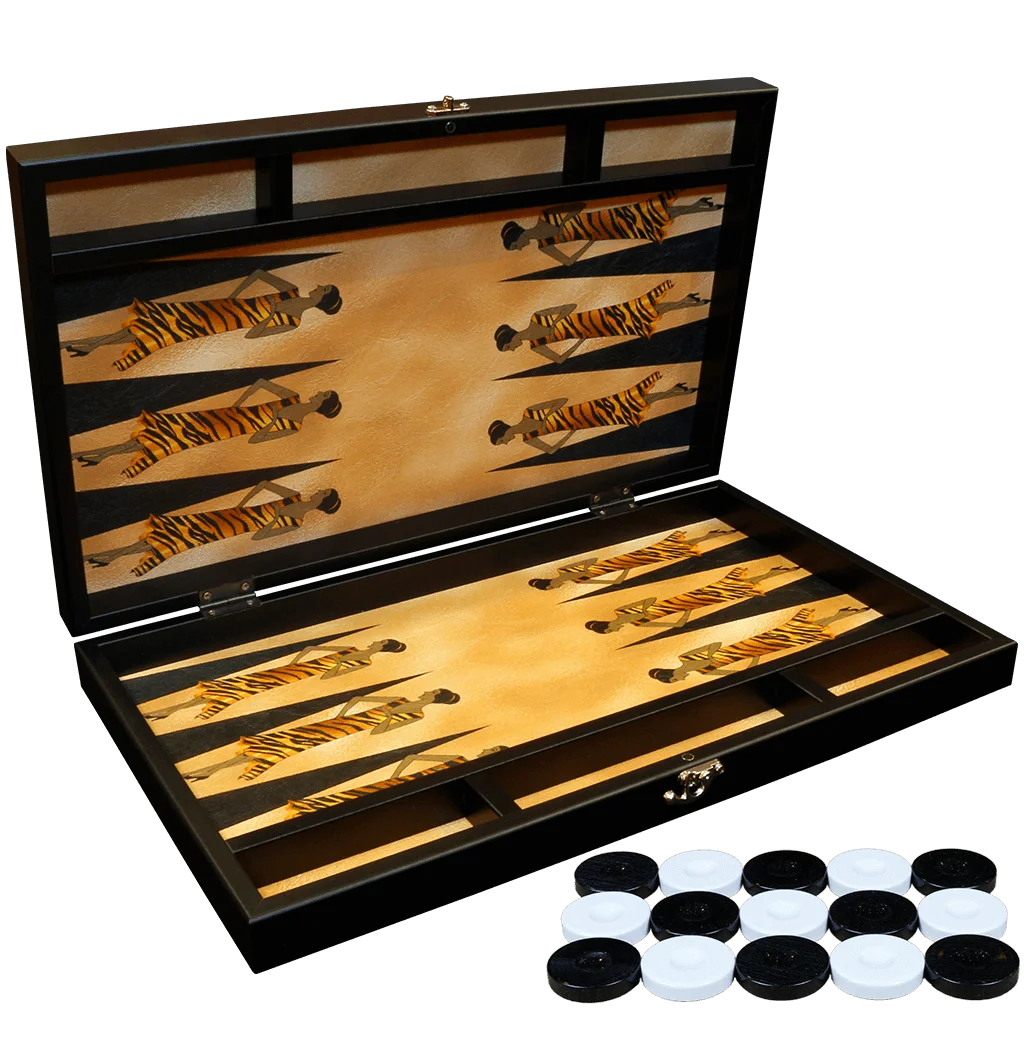 

Wood Leather & Luxury Backgammon Board Set Family Entertainment Game Draughts For Gift Checkers Professional Tiles Stamp Dices