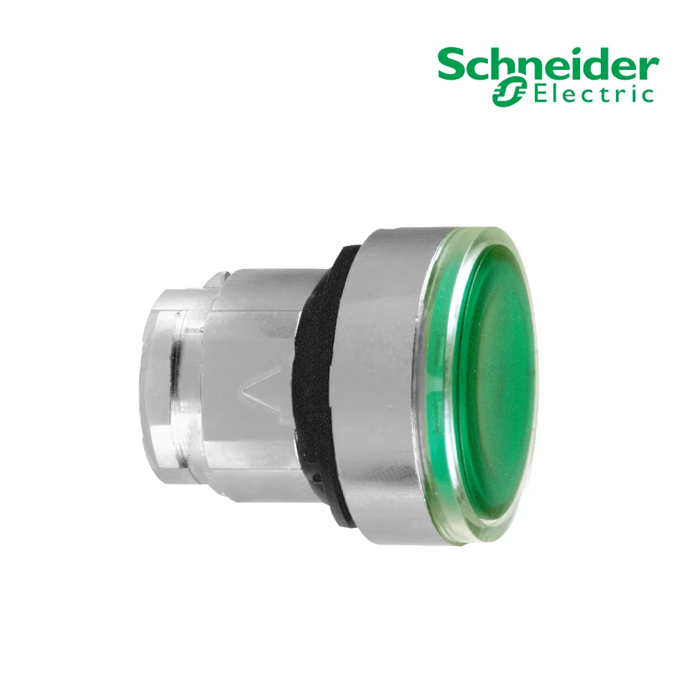 Schneider Electric-Cyberall-push-button head luminous flush return Led green diameter 22mm, return leveled spring with integrated LED green color reference: ZB4BH033