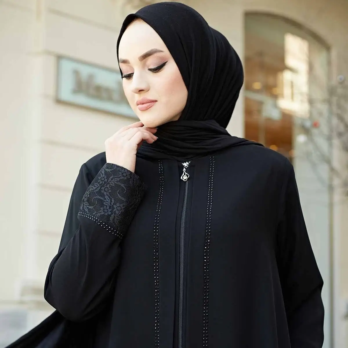 Lace Detailed Abaya Dress Turkey Muslim Fashion Islam Clothing Dubai Istanbul Women Istanbulstyles 2023