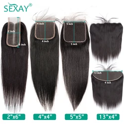 Sexay-Perruque de Cheveux Humains Indiens 100% Bruts, Fermeture en Dentelle Transparente HD, 4x4, 5x5, 2x6, avec Baby Hair, Partie Centrale, Vente Unique