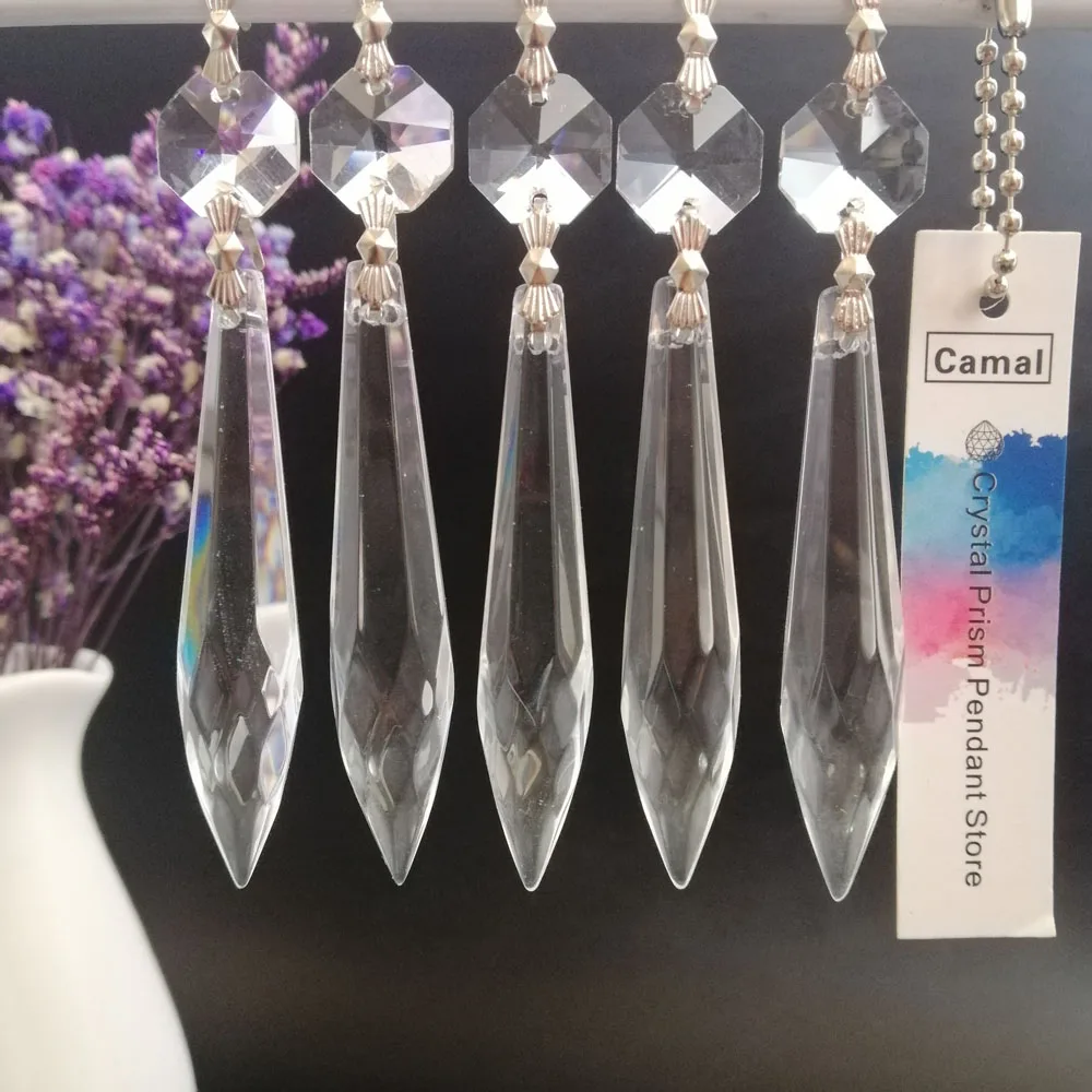 Camal 5Pcs Crystal 63mm Multifaceted Icicle U-Drop Chandelier Prism Pendant Octagonal Bead Hanging Lamp Lighting Part SunCatcher