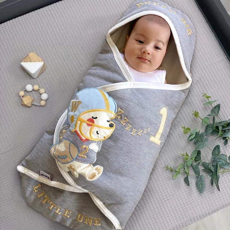 Gray Baby Of Sids Combed Cotton Woven Sleeper Baseball Swaddle Bottom Opening Newborn Baby Cotton Soft Daily Stroller Bed