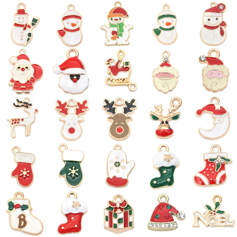 10 قطعة عيد الميلاد الموضوعية زينة زخرفية سبيكة المعلقات Charms الغزلان شجرة جورب ثلج Size15-20mm لسوار قلادة هدية