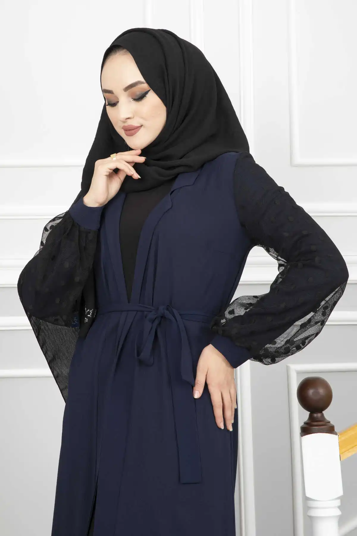 Women Sleeves Tulle Polka Dot Hijab Abaya Ramadan Muslim Dress Dubai Turkey Islamic Clothing Kaftan Robe Longue Femme Musulmane