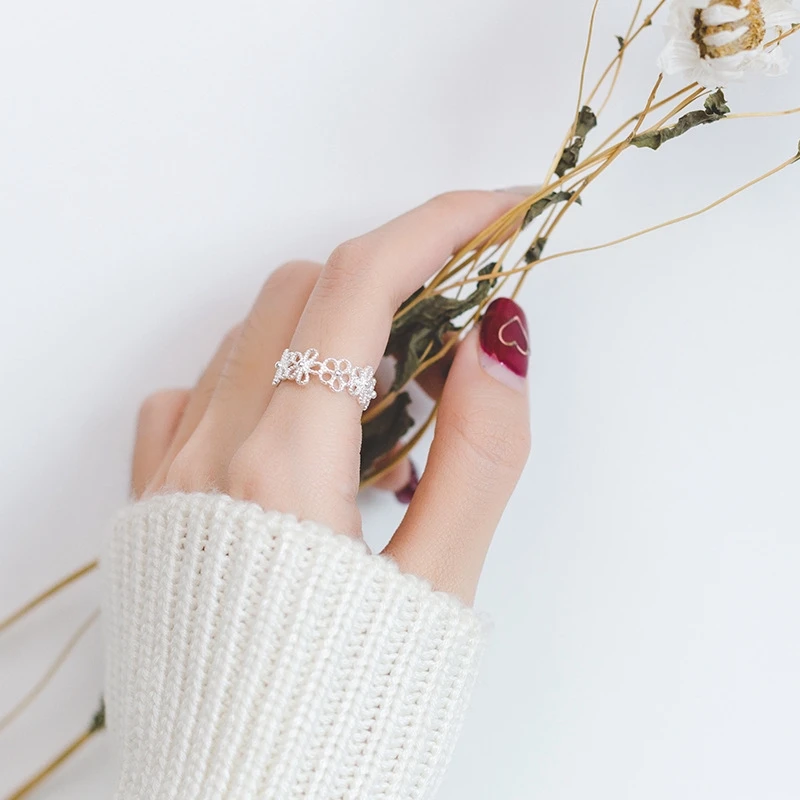 Versilberte Blütenblätter-Ringe für Frauen, süßer, schlichter, modischer, offener, verstellbarer Schmetterlingsring, Partyschmuck, Geburtstagsgeschenk – Detail 8