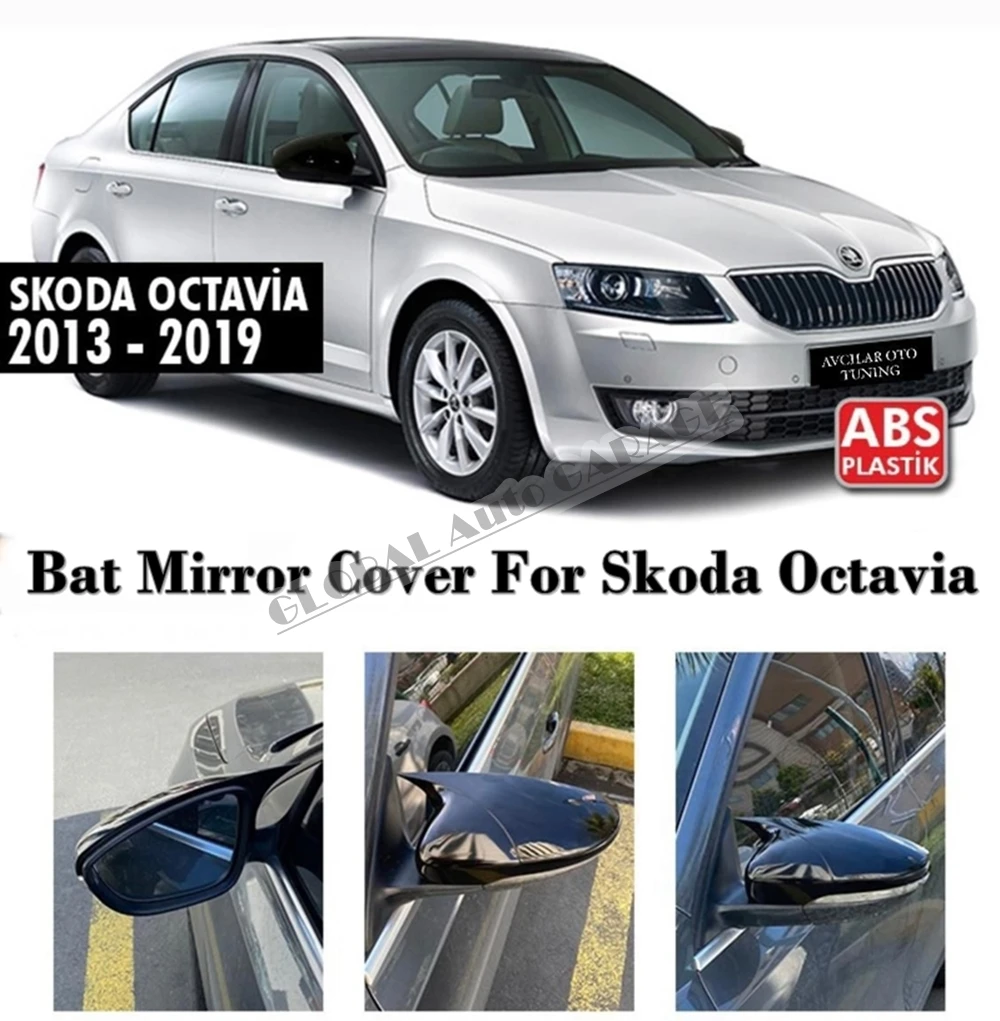 For Skoda Octavia Bat Mirror Cover 2013 2014 2015 2016 2017 2018 2019 2020 Glossy Black 2 PCS Wing Car Styling Auto Universal