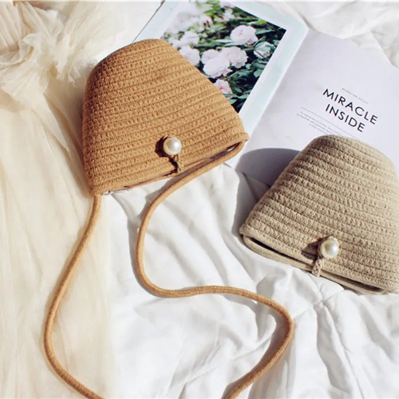JARYCORN 2022 Hot Sale Zipper Pearl Decoration Bag Cross Shell Grass Woven Cotton Woven Mini Bag For Ladies Girls Women
