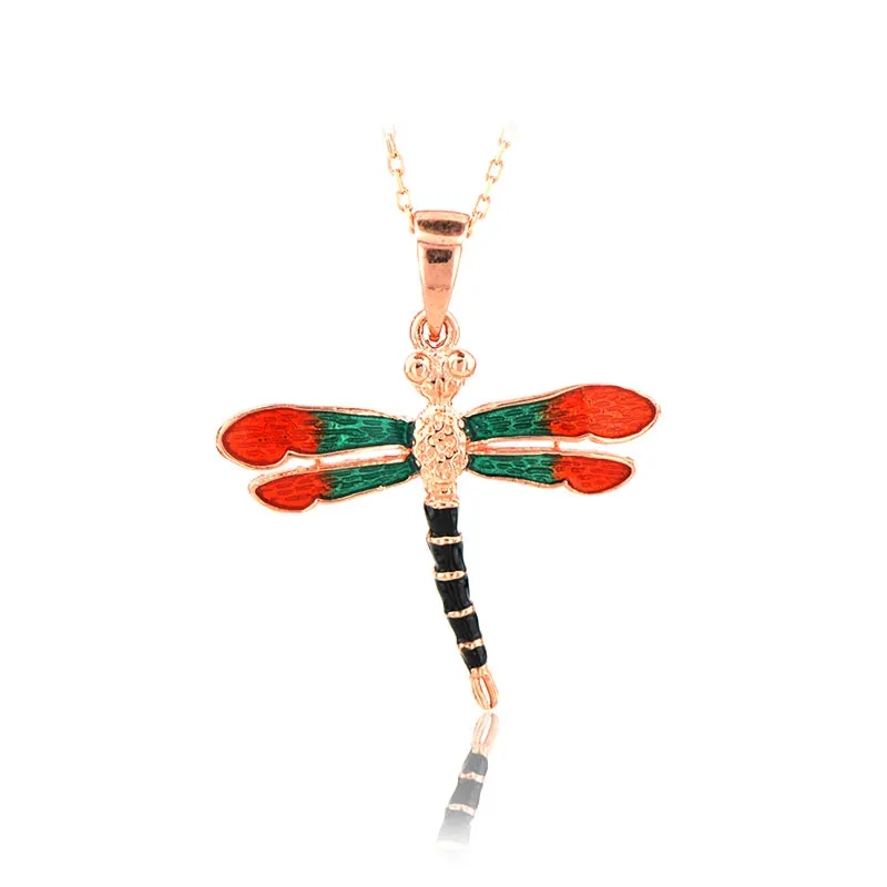 Dragonfly Necklace 925 Sterling Silver Colorful Nature Charm Bridesmade Nature Lover Gift