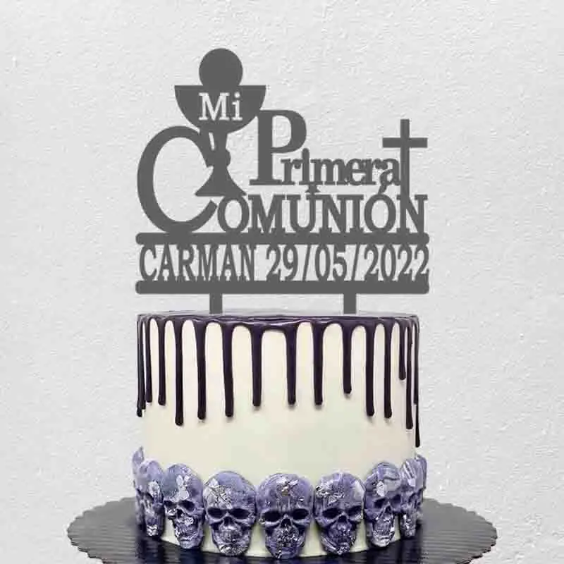 Personalizzato comunione spagnola Cake Topper personalizzato nome bambini data Mi Primera Comunión per comunione decorazione torta Topper