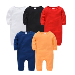 Kavkas Spring Baby Boys Girls Clothes Romper Solid Colors Blank Plain Long Sleeve 100% Cotton Kids Outfit Footies Jumpsuit