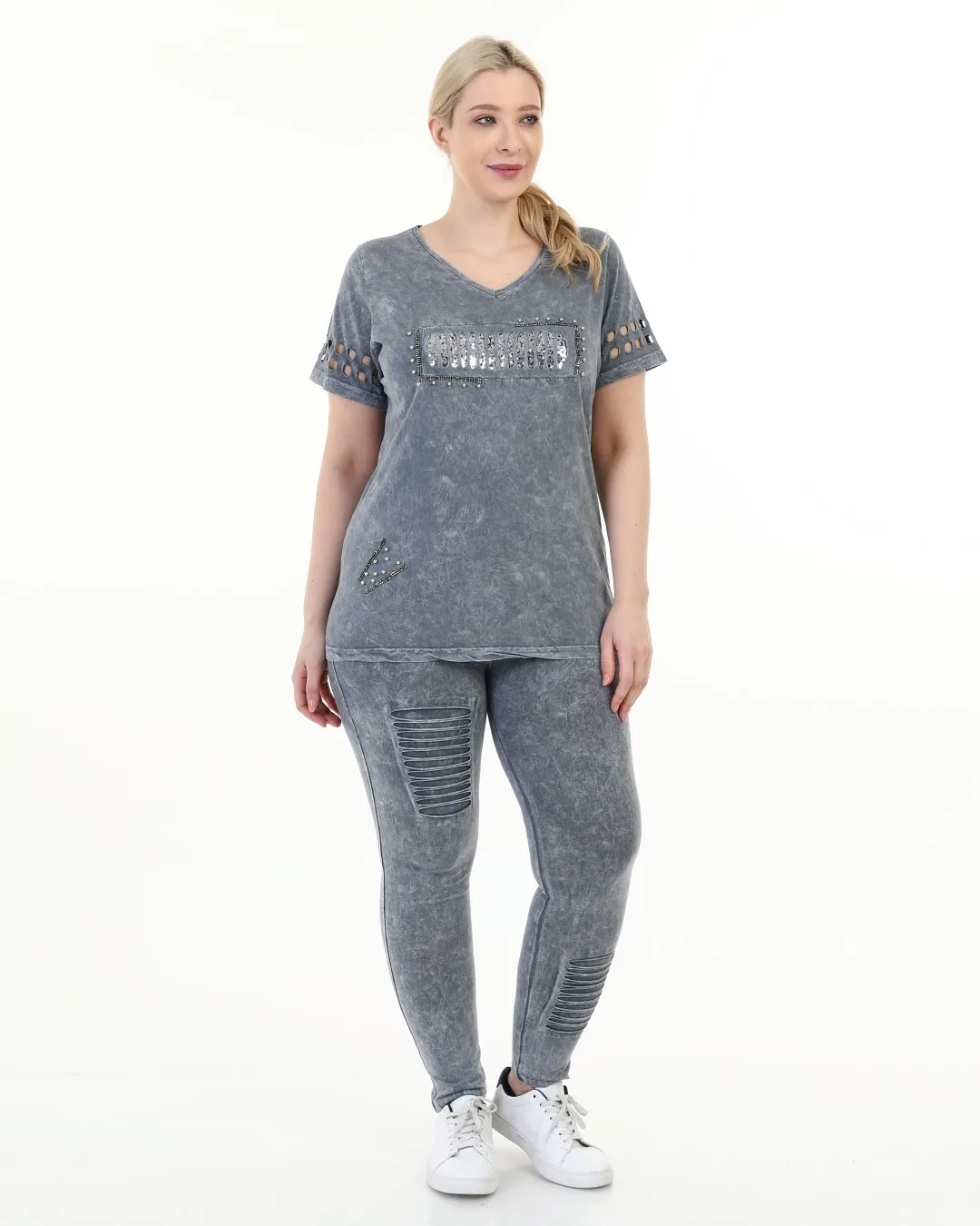 Diaves Woman Plus Size Summer Fashion Self-Effect Acid-Flushing Track Suit Sets Turkish Quality