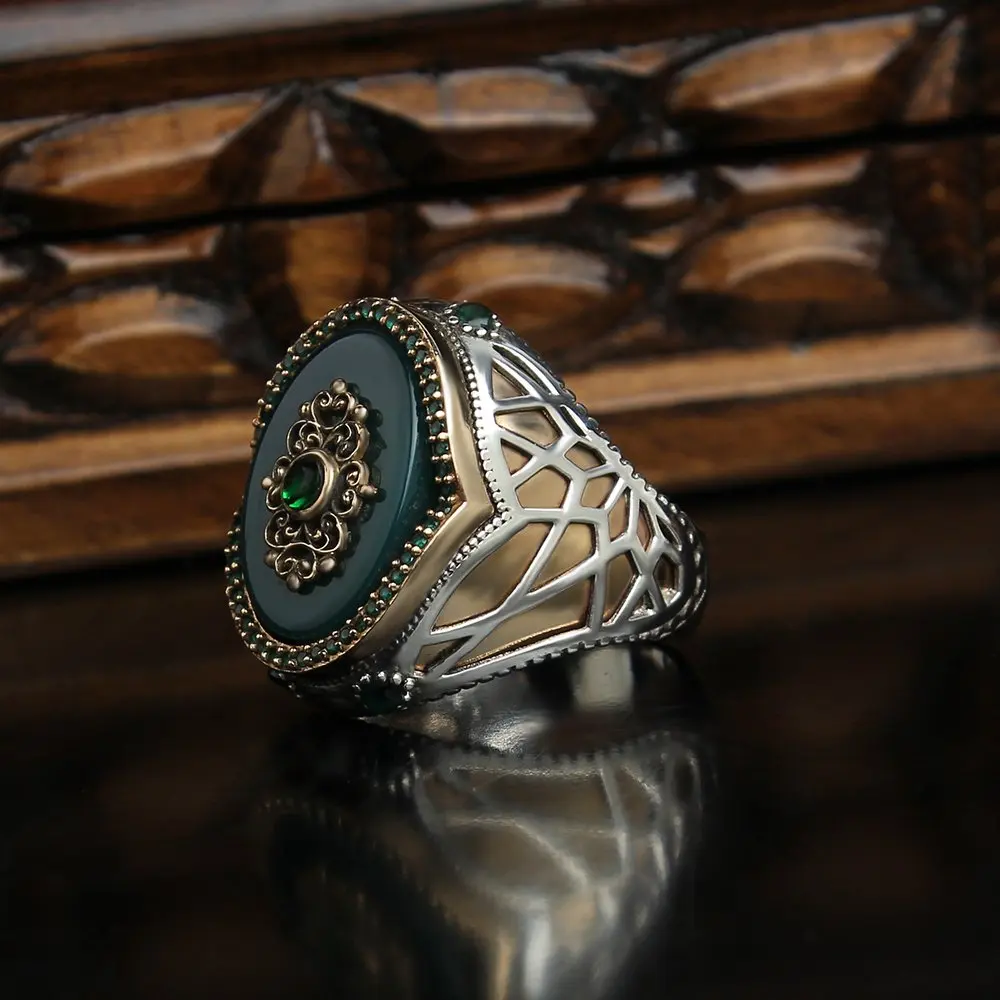 Real Pure 925 Sterling silver ring real agate stone hand made made in turkey luxury and trendy model vintage style model