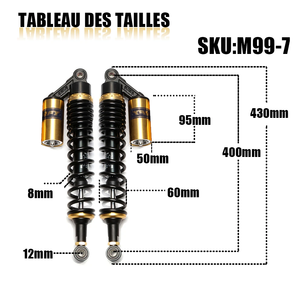 400mm Universele Motorfiets Schokdemper Luchtbescherming Vallen Motor Crossmotor Scooter Quad ATV VVT Schokdempers Lente