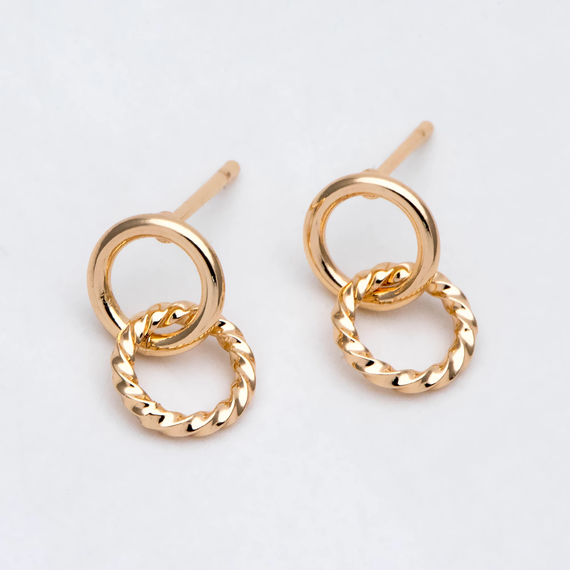 

10pcs Interlocking Earring Studs, Gold/ Rhodium Plated Brass, Linkage Double Circle Earring Posts (GB-2920)