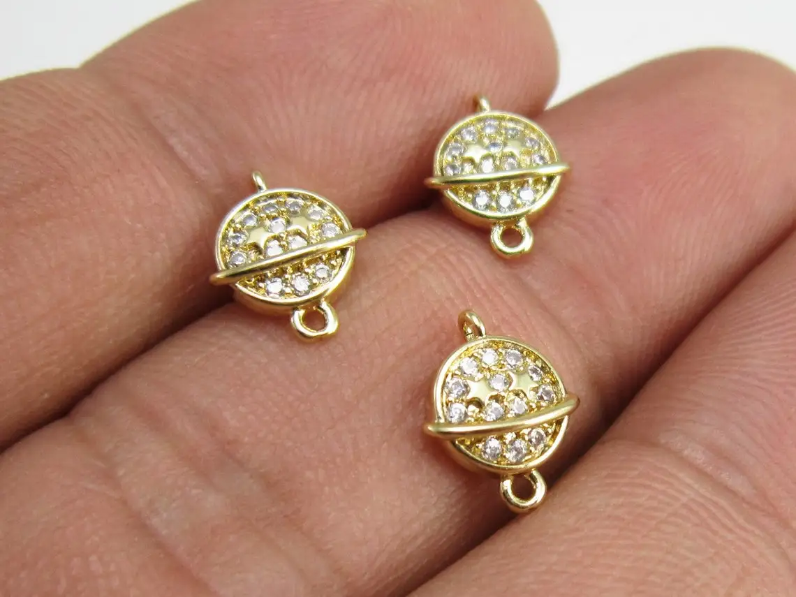 10pcs Gold earring charm, Celestial charms, Earring connector, Earring findings, Jewelry making, Real Gold plated G034