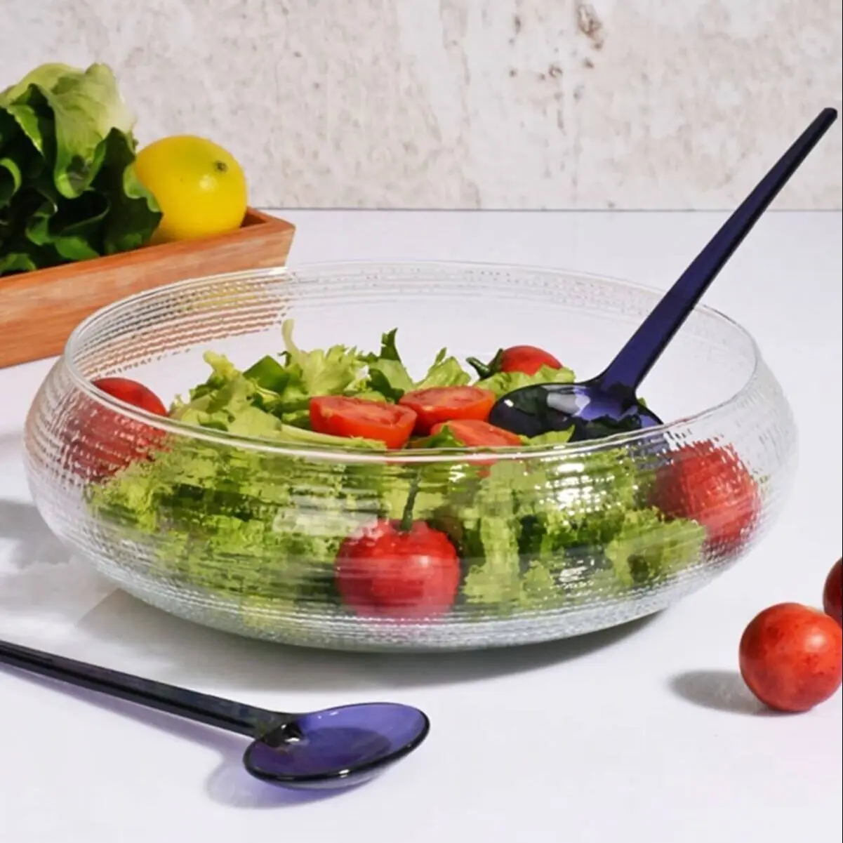 30 Cm Glass Salad Bowl 2 Plastic Plates Serving Bowl Stylish Modern Design For Home For Kitchen Made In Turkey fast Shipping