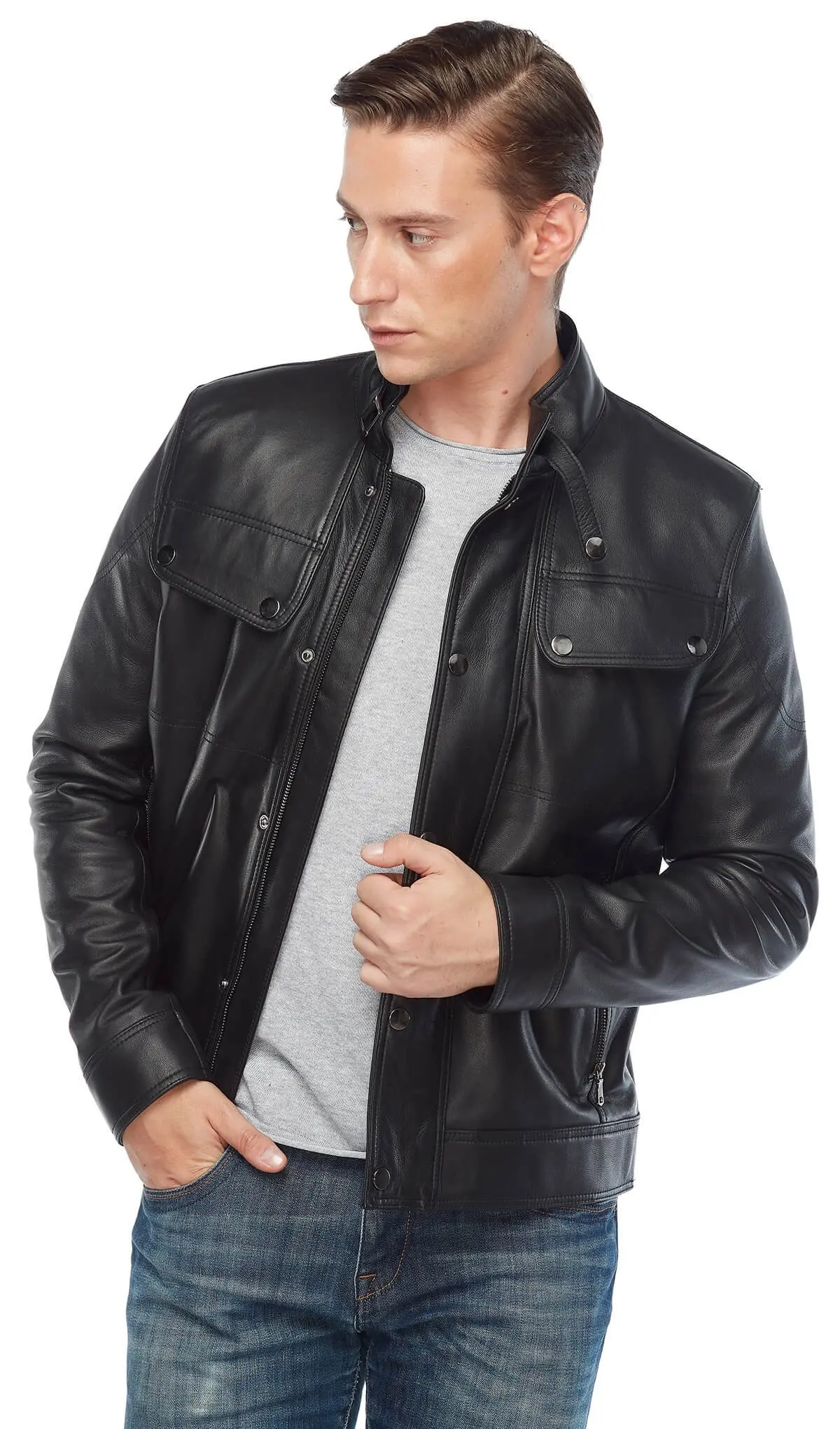 Addo maschio cappotto in vera pelle nero originale pelle di agnello autunno inverno 2022 Biker Slim Large Size VintageTürkiye