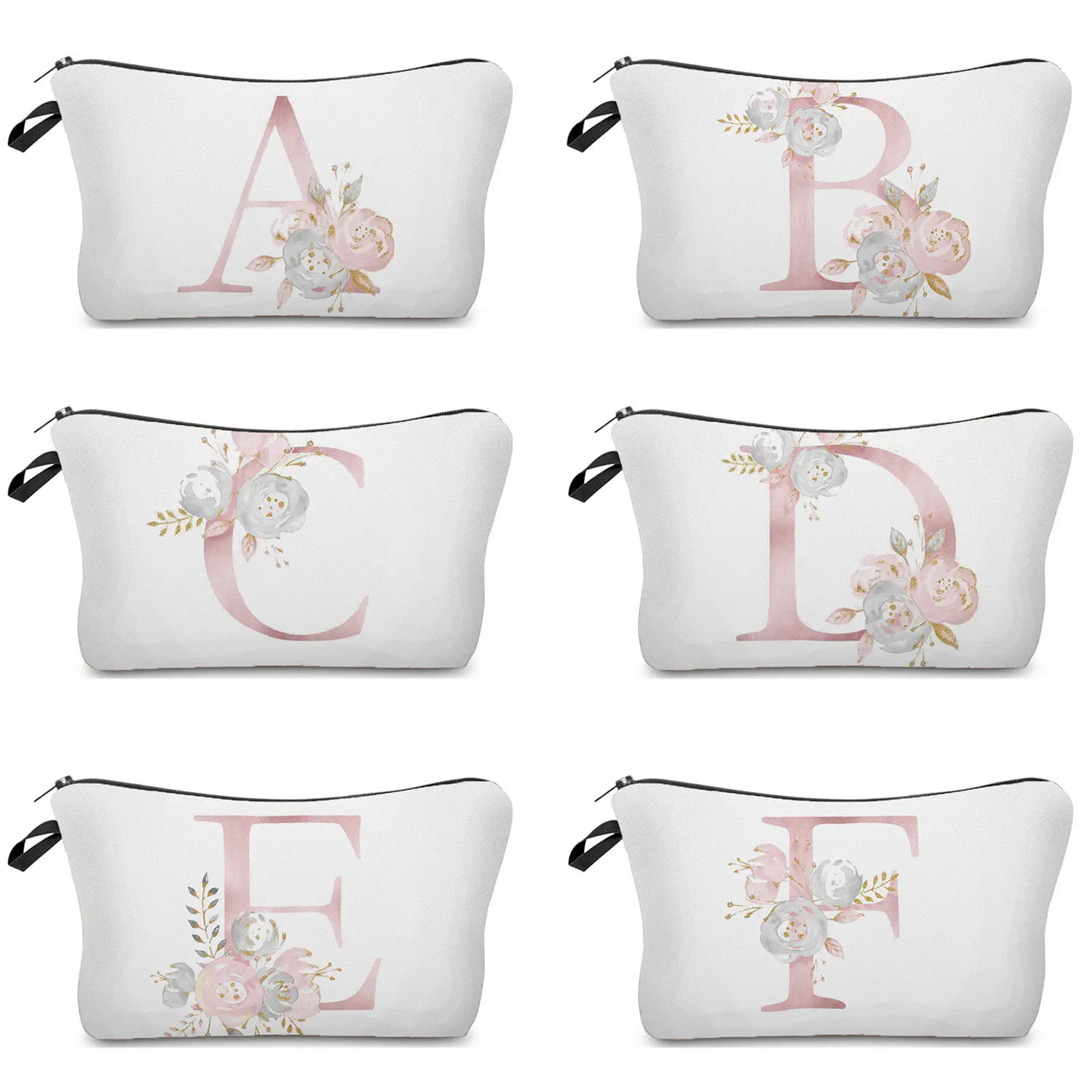 Flowers Alphabet Printed Cosmetic Bags  Bridal Party Make Up Bags Pouch Necessaries Lady Tote Bride Bridesmaid Proposal Gift