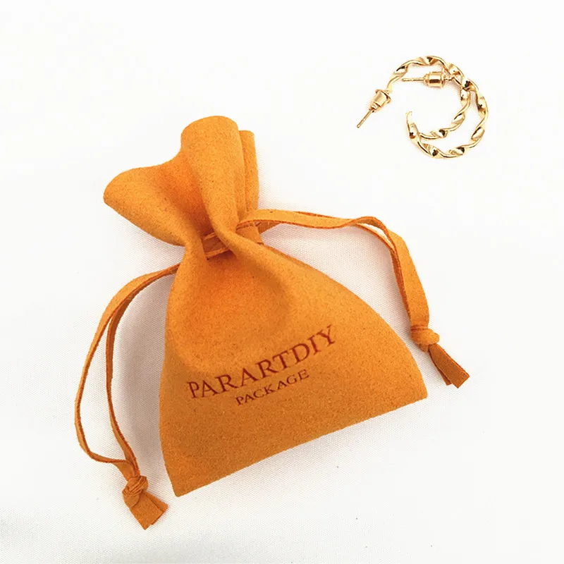 

50 Orange microfiber personalized color logo drawstring bags custom bags jewelry bags necklace bags packaging bags