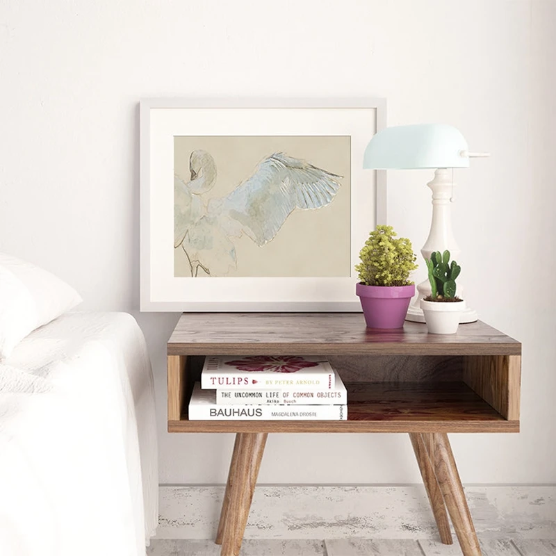 ملصق على شكل بجعة مع طيور ، رسم ، قماش ، لوحة ، حياة برية ، طباعة بجعة ، لوحة جدارية بيضاء محايدة ، ديكور منزلي