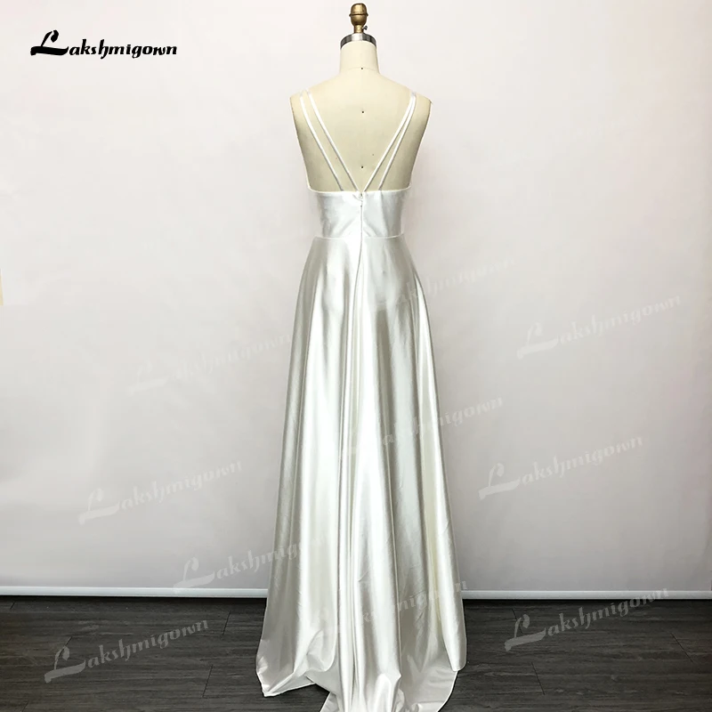 Vestido de novia bohemio con escote en V profundo, tirantes finos, Apliques de encaje, línea A, tul, para barrer, hasta el suelo, 2022